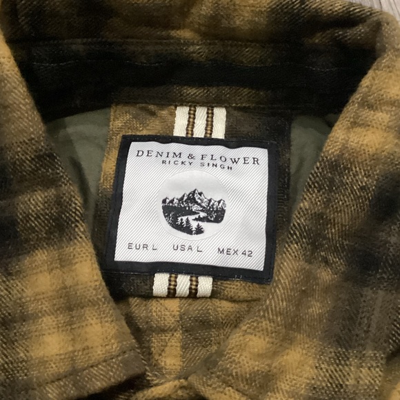 DENIM & FLOWER Flannel $59 NWT Button Up Shirt Burnt Yellow Wu Tang Snoop Dog - Picture 4 of 10